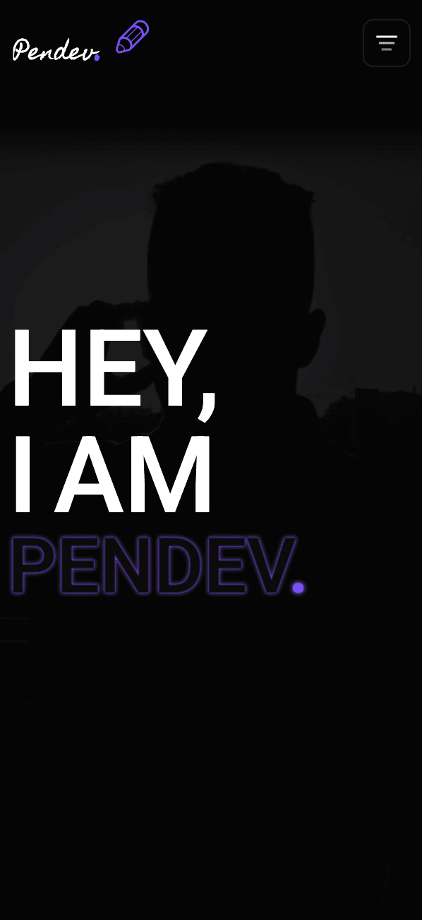 Ekran powitalny portfolio PENDEV w widoku mobilnym