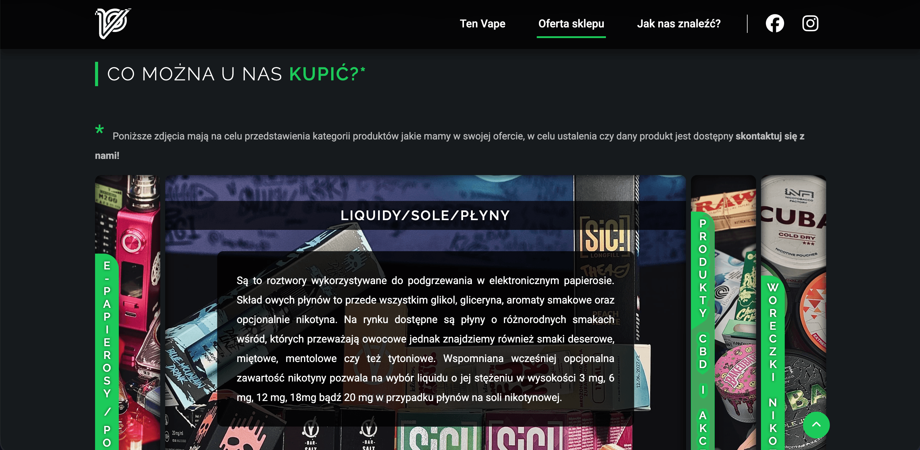 Kategorie produktów z opisami zamiast katalogu z cenami