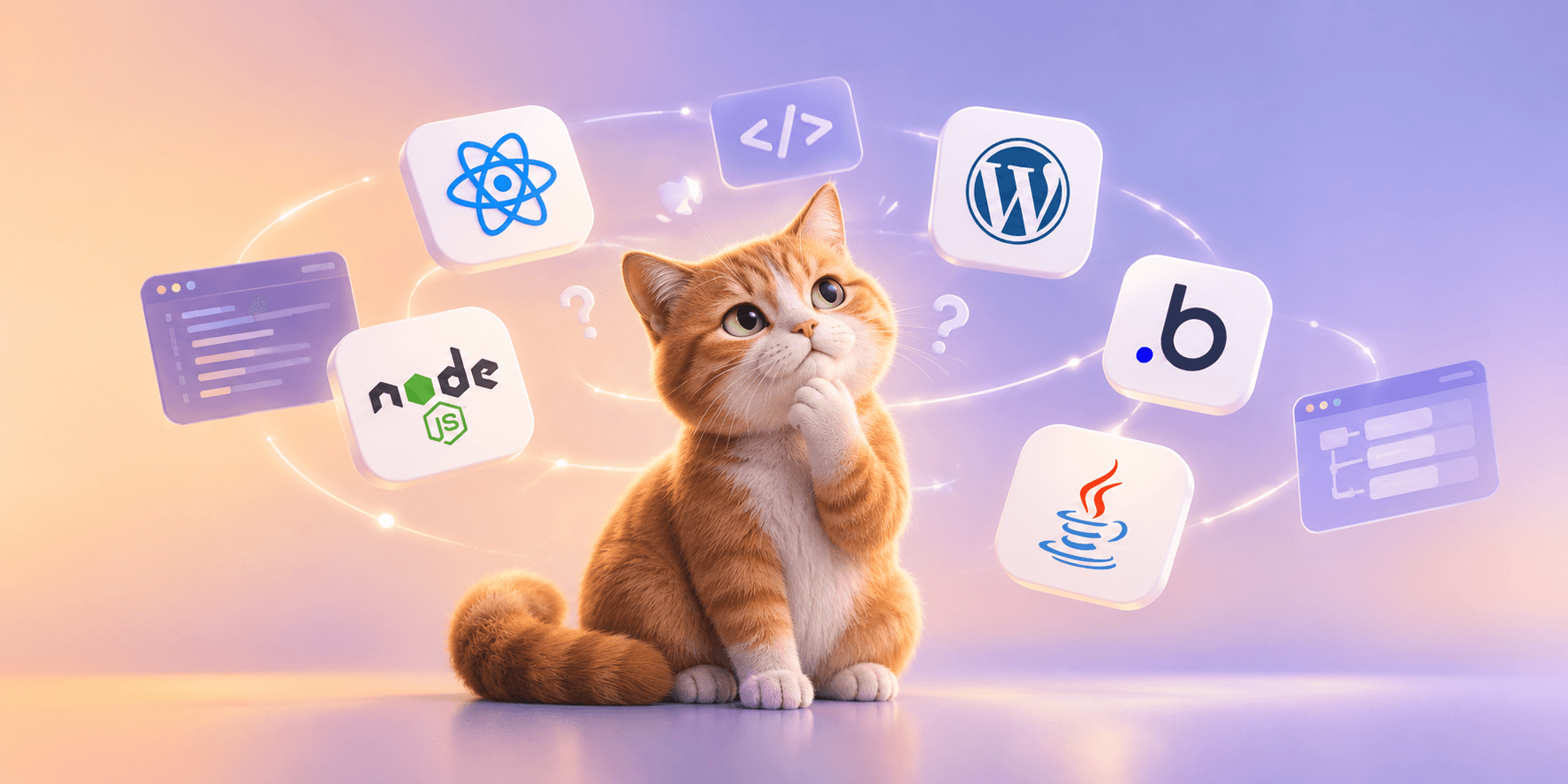 Thoughtful Cat Among Tech Icons