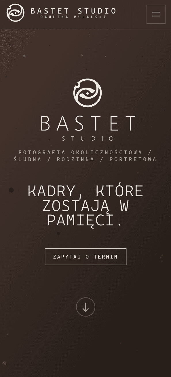 Strona główna portfolio Bastet Studio w widoku mobilnym